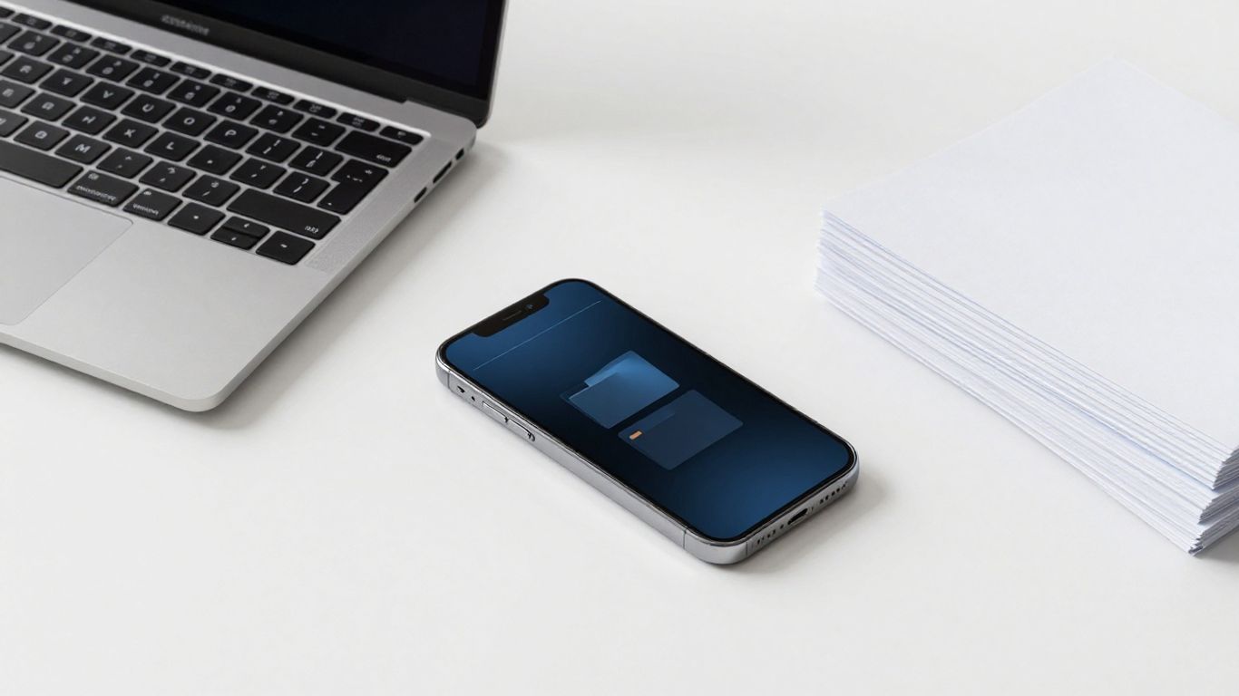 Minimalist digital interface folder on a clean wooden desk