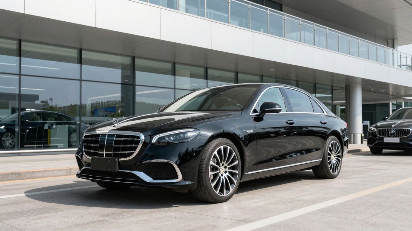 Luxury vehicle parked at a modern terminal