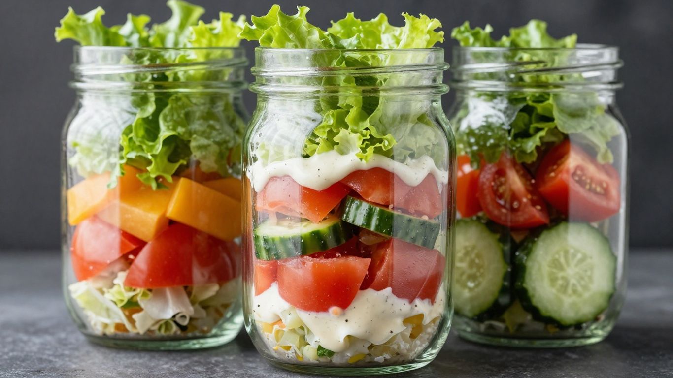 Salad in a jar with distinct, non-soggy layers.