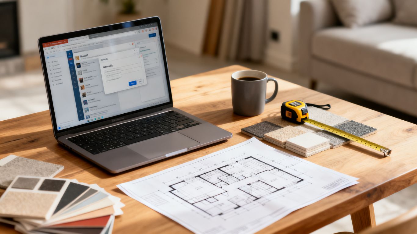 Photographic home renovation email planning desk