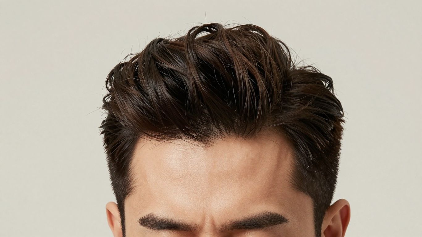 Man with oval face and pompadour hairstyle.