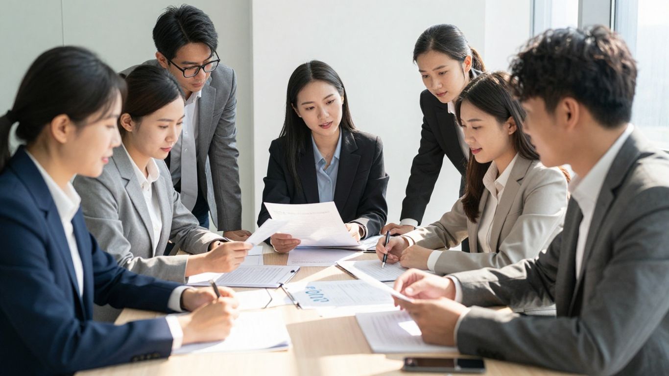 Young professionals collaborating in a bright, modern office.