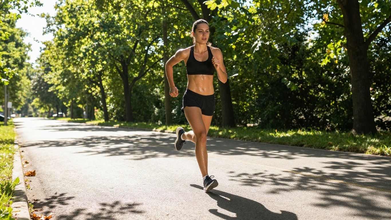 Sportler joggt bei Sonnenschein im Sommer