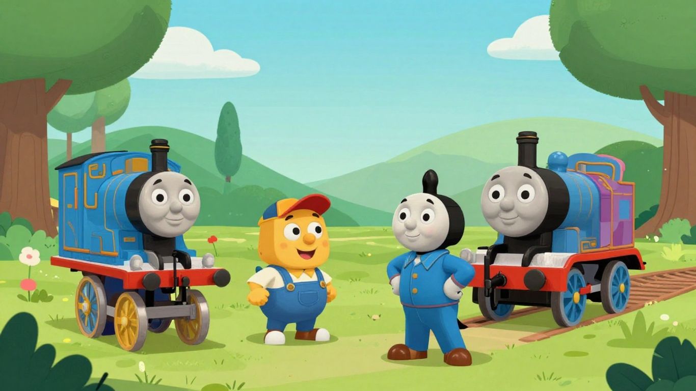 HIT Entertainment characters in a colorful, illustrative landscape.