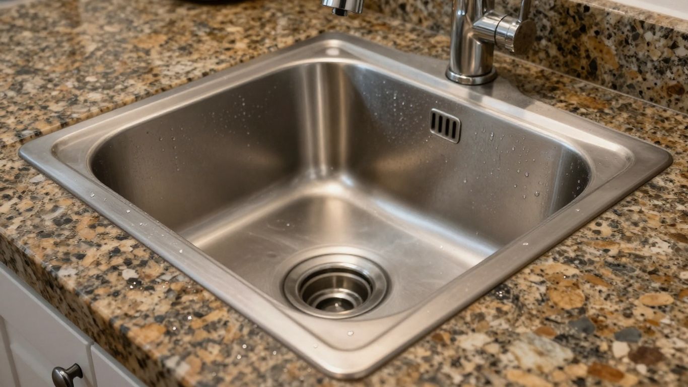 Kitchen sink complementing granite countertop