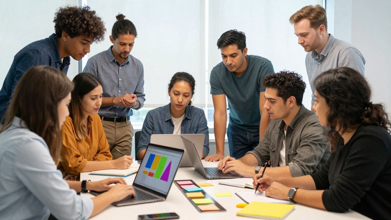 A team reviewing innovation software together