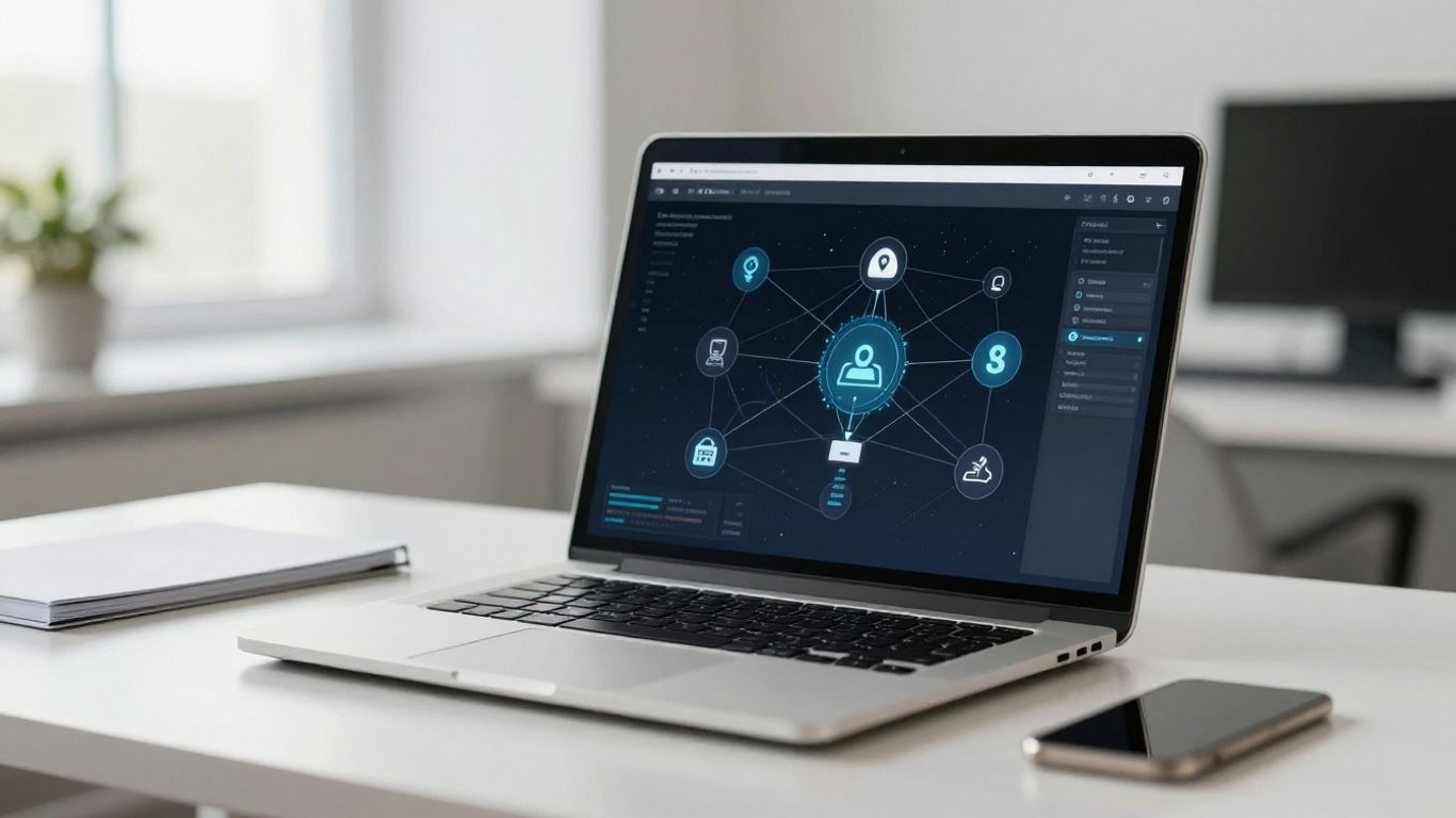 A clean digital interface showing connected software systems