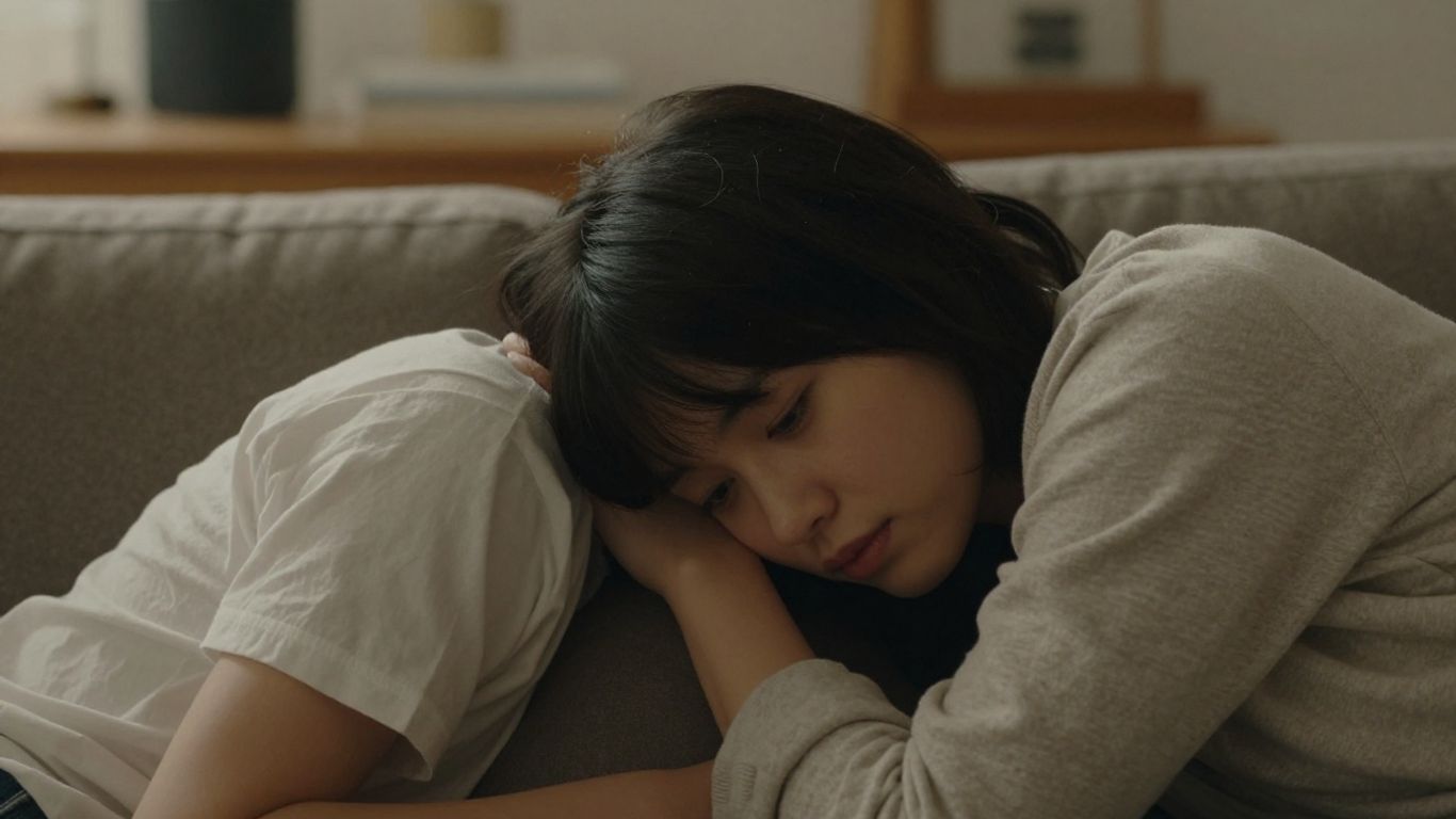 Person leaning on friend's shoulder for support.