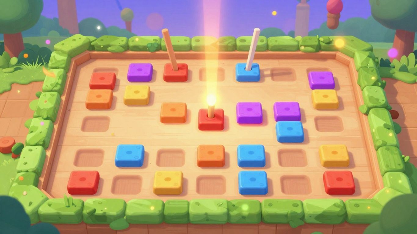 Colorful wooden blocks being tapped in a fun puzzle game.