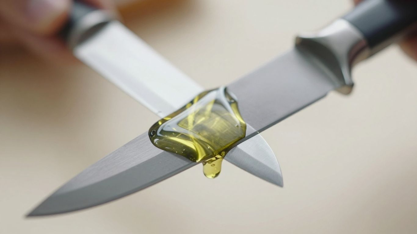 Knife blade receiving protective coating.