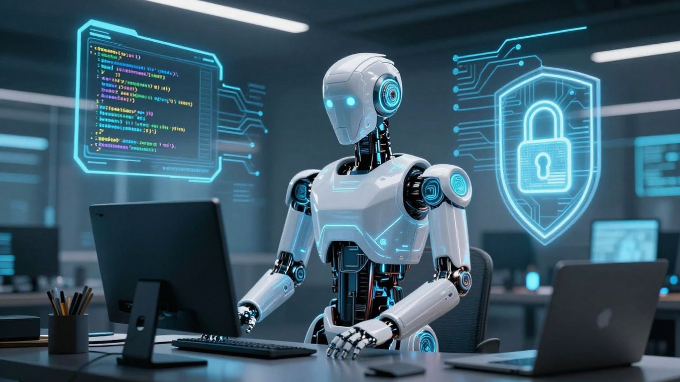 Robot inspecting code with digital security icons
