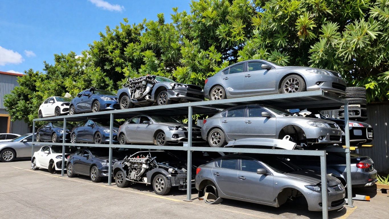 Mazda car parts recycle yard in Newcastle landscape