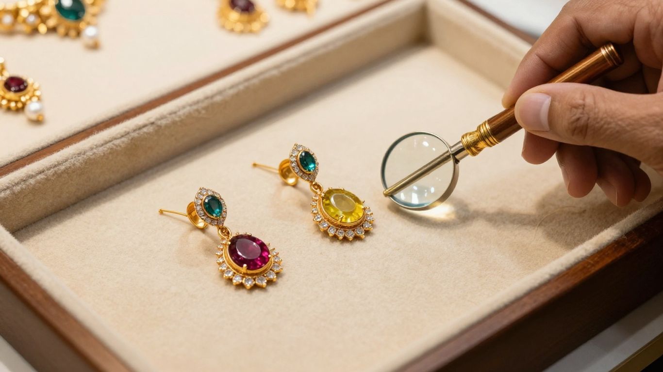 Jewellery inspection with hallmarks and gemstones