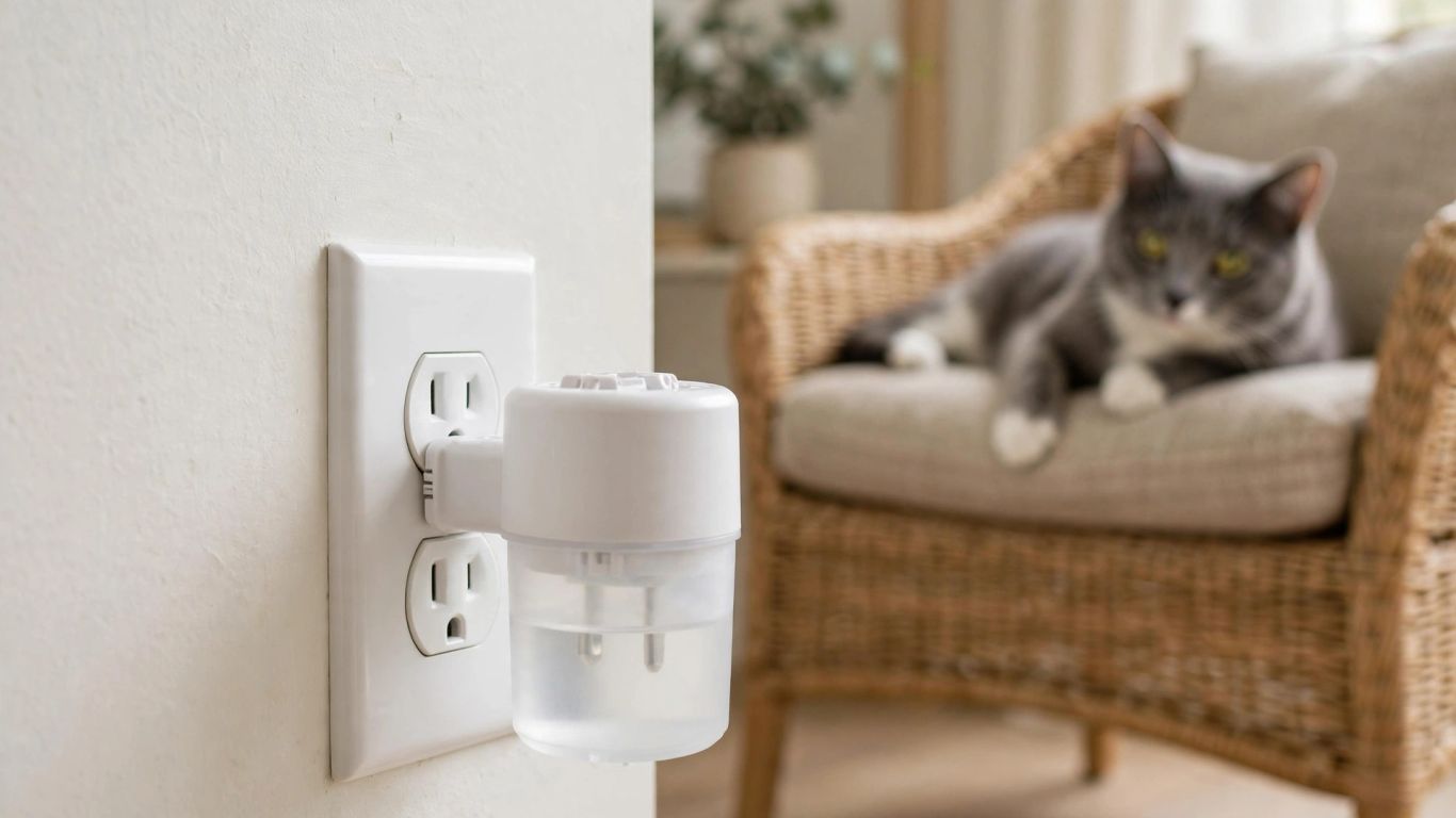 Plug-in diffuser beside a clear wall outlet