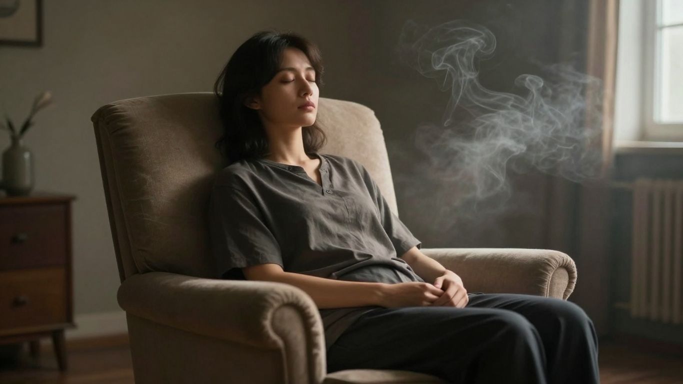 Personne en transe apaisante dans une pièce calme.