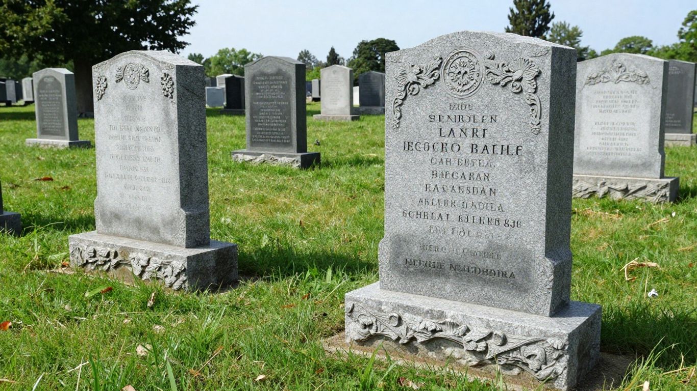 Companion headstones in a peaceful cemetery setting.
