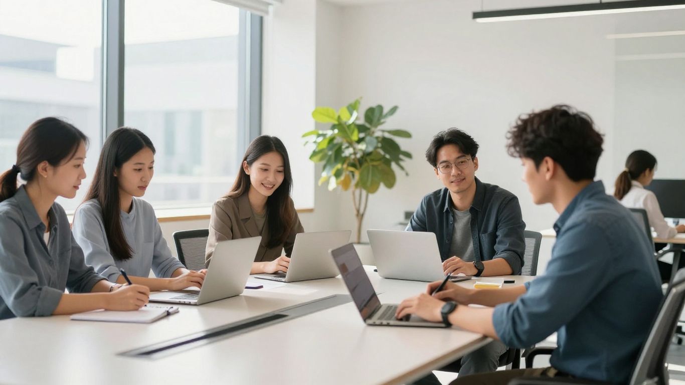 WebFX team collaborating in a modern, sunlit office.
