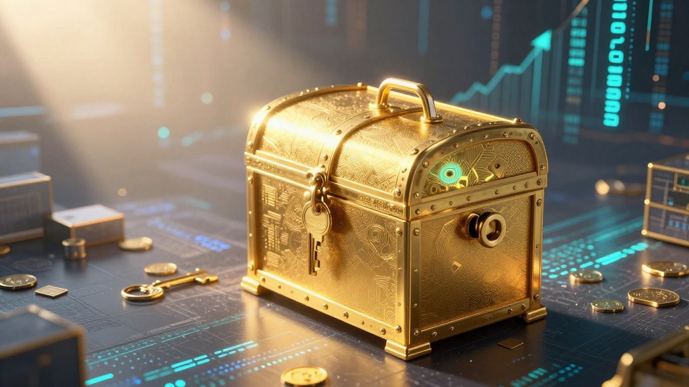 Golden key unlocking treasure chest of digital leads.