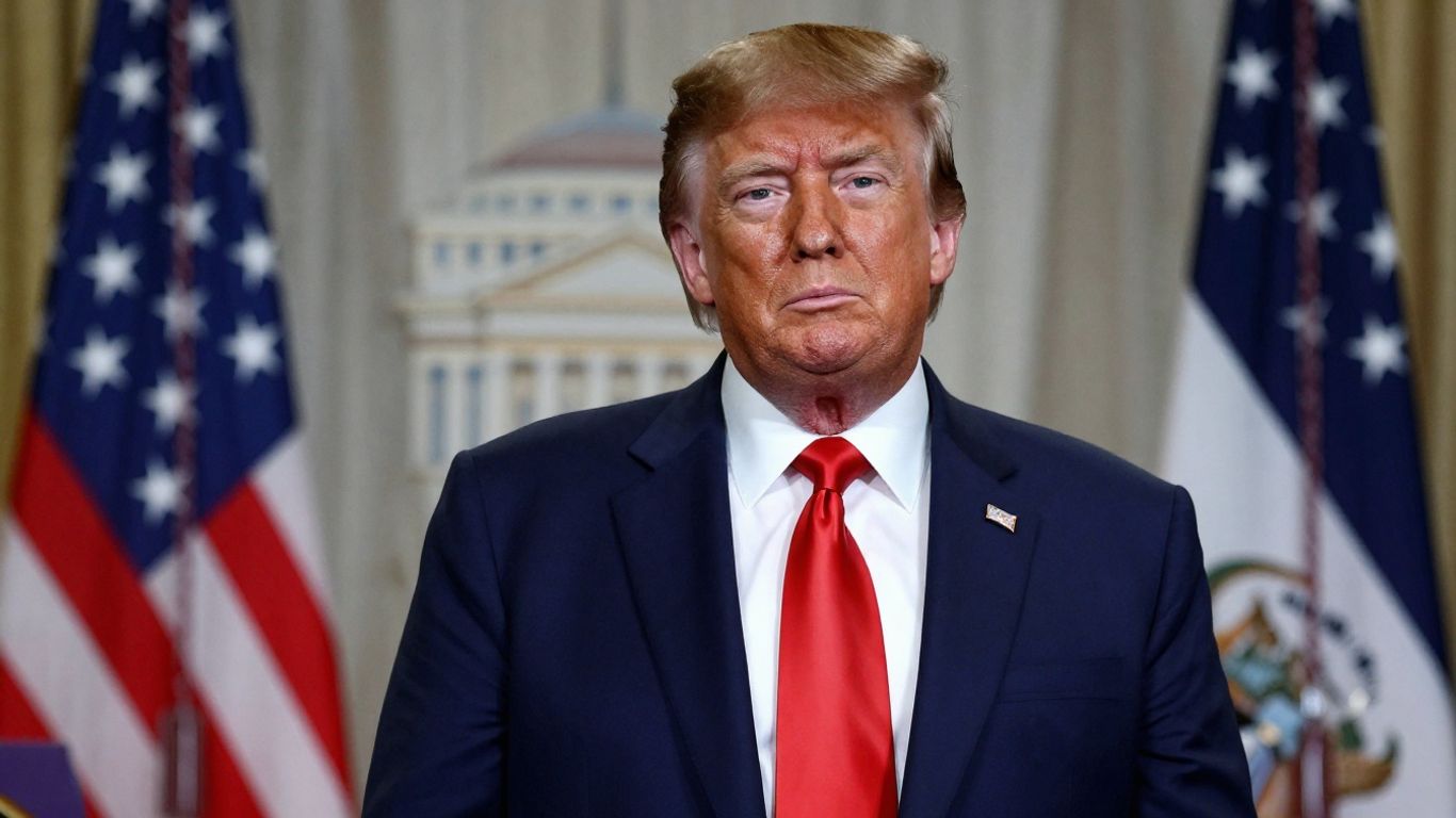 [Donald Trump] in a formal setting, projecting authority.