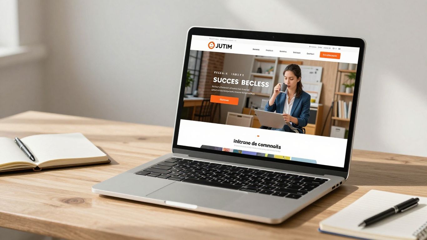 Website interface on a laptop with sunlight.