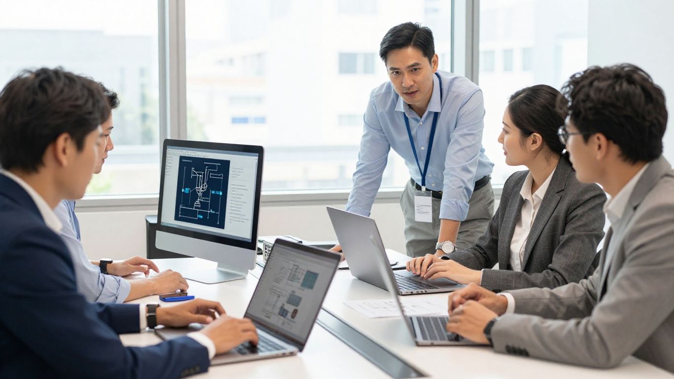 IT planning meeting with network equipment