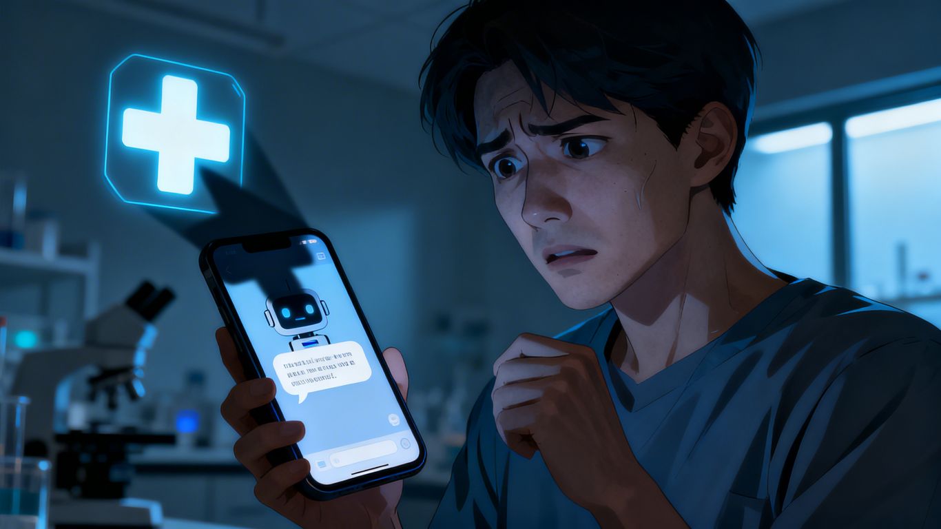 Chatbot on phone with medical cross symbol.