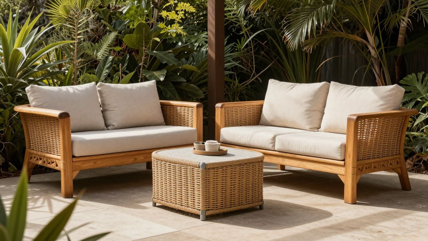Outdoor furniture materials on a sunny patio