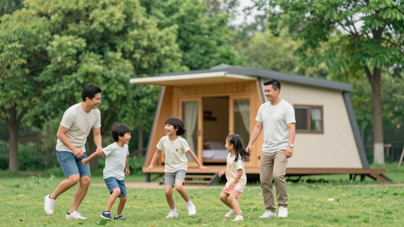 Familie geniet van vakantiepark Bospark Ede met kinderen.