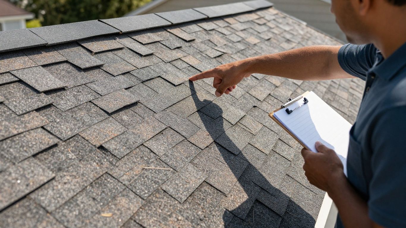 Homeowner and inspector examining a roof.