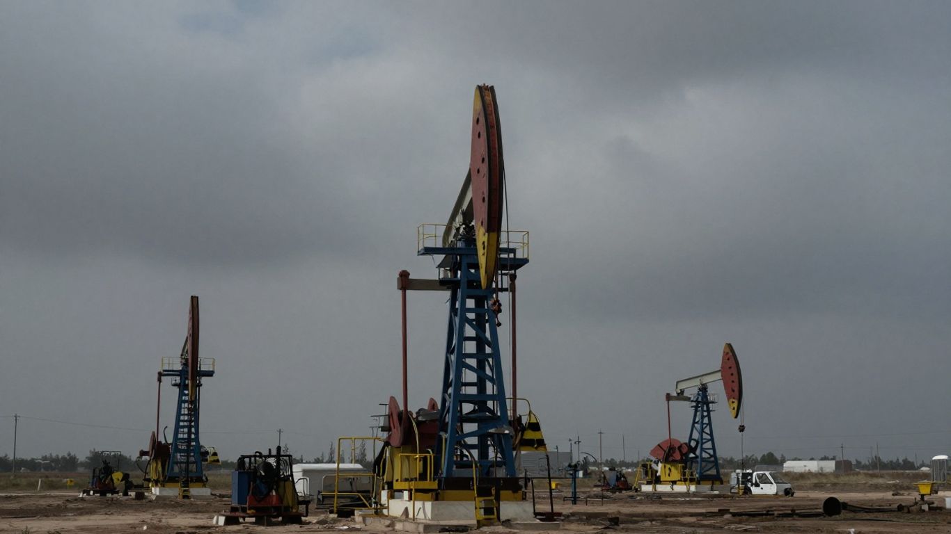 Champs pétrolifères sous un ciel menaçant