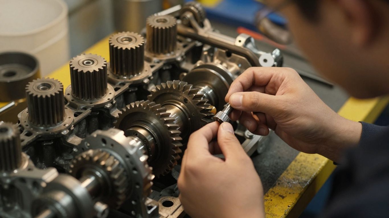 Manual gearbox inspection inside workshop