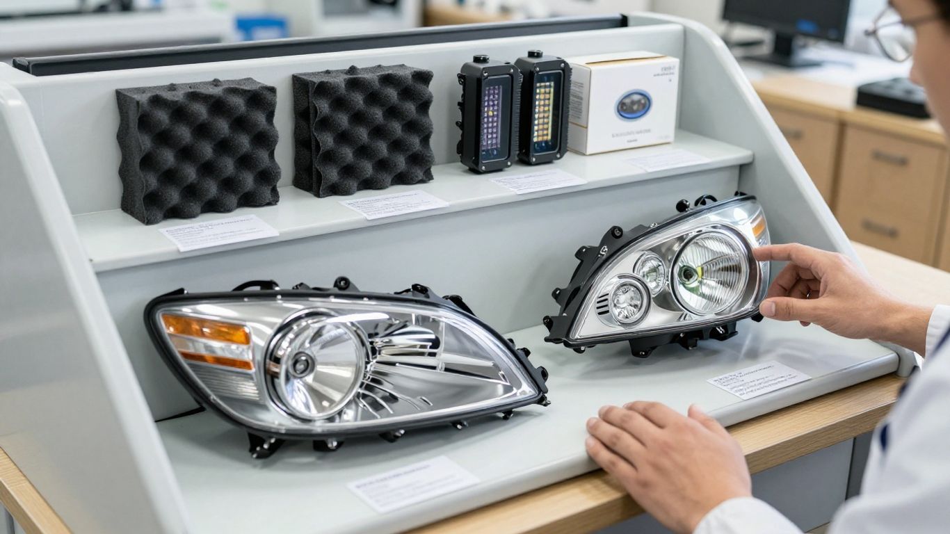 Automotive lighting parts arranged for careful comparison