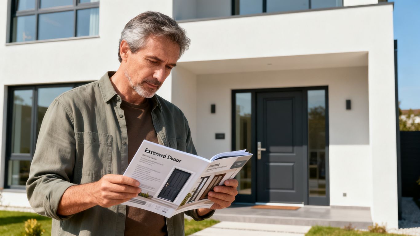 Homeowner evaluating a modern door design
