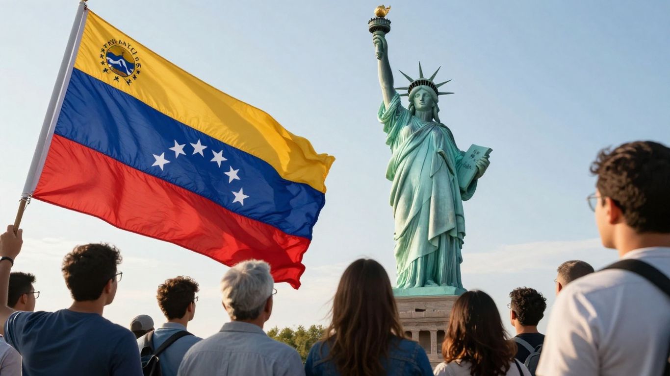 Venezuelan flag and Statue of Liberty