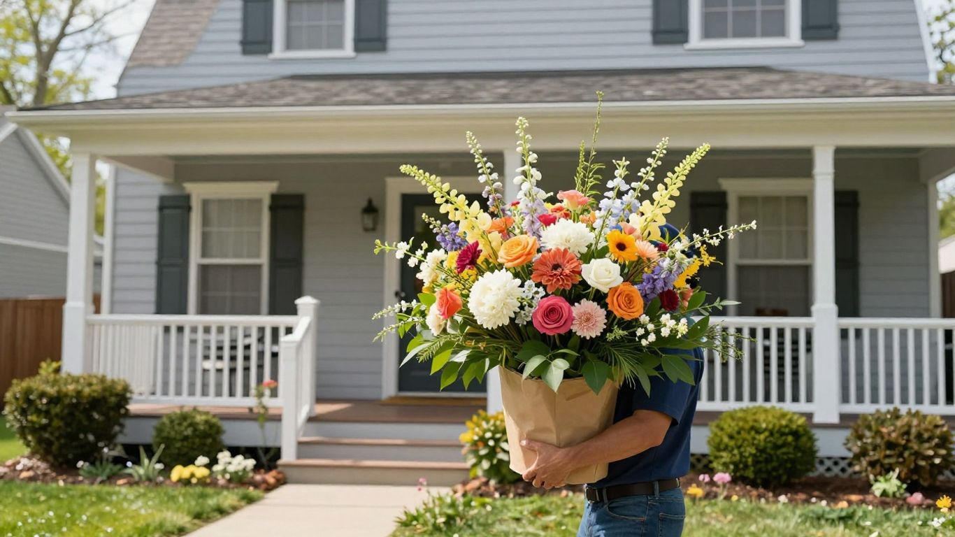 Flowers arriving gently at a quiet residence