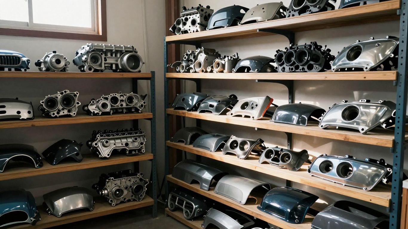 BMW car parts in a workshop