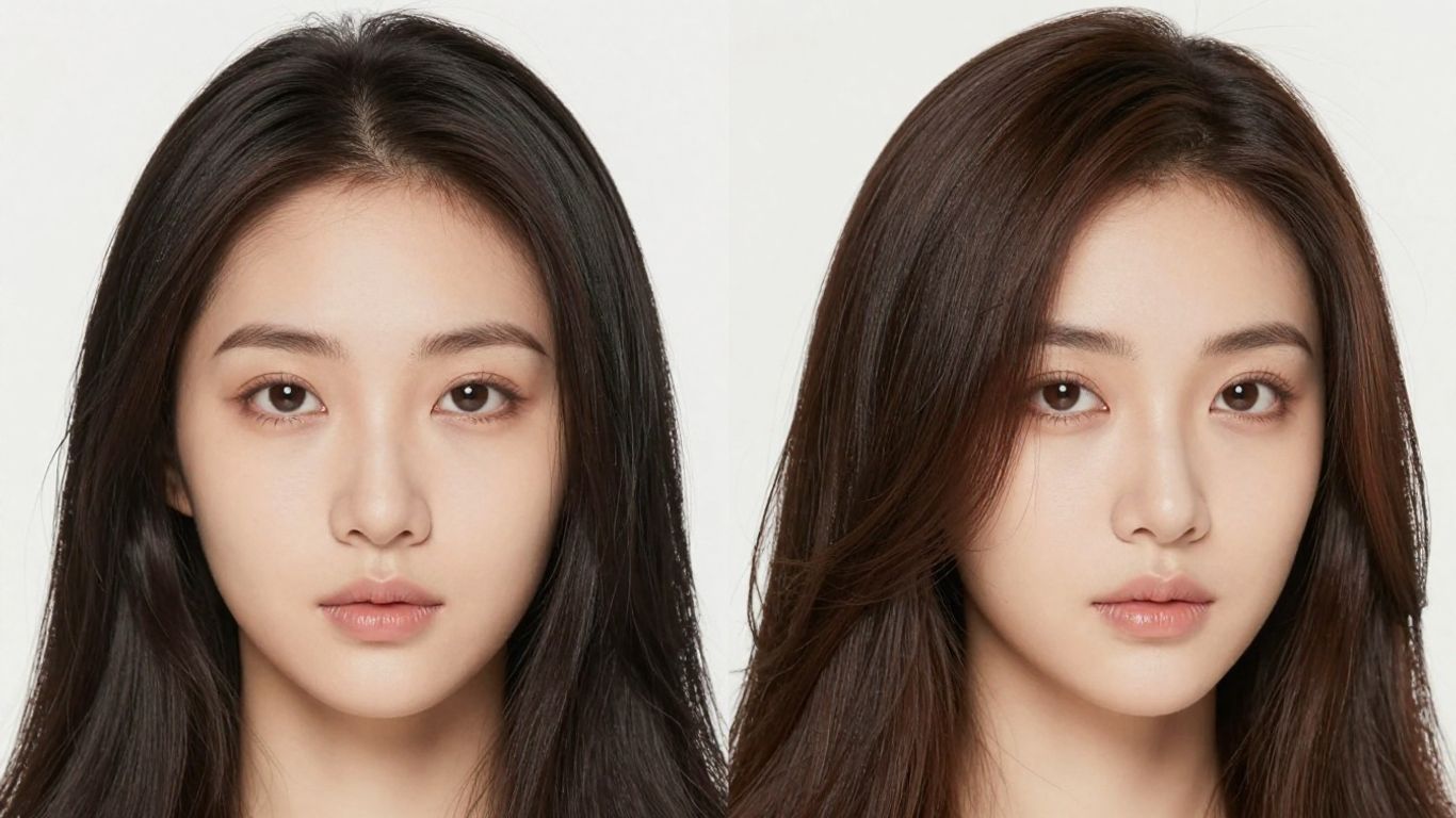 Woman's hair transformation before and after Nutrafol.