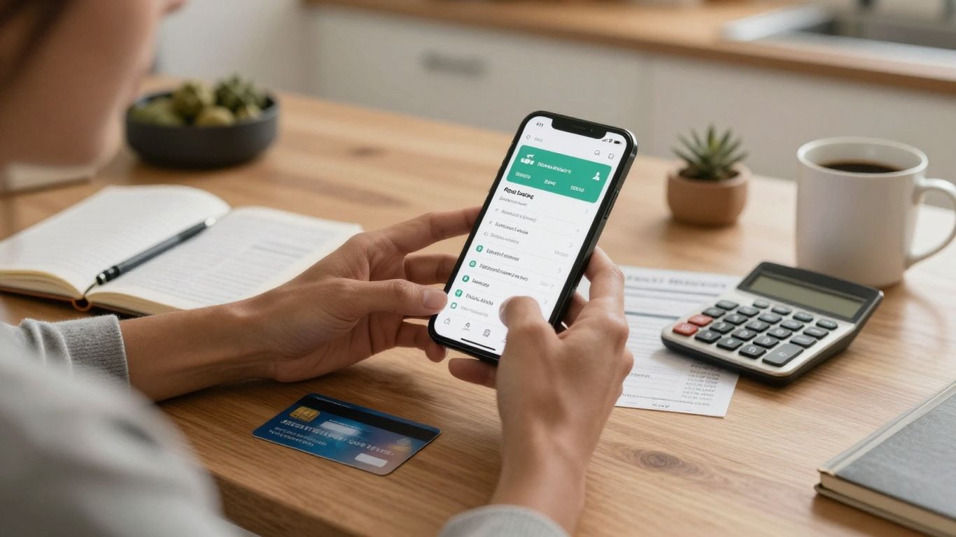 Person reviewing BNPL repayments beside household bills