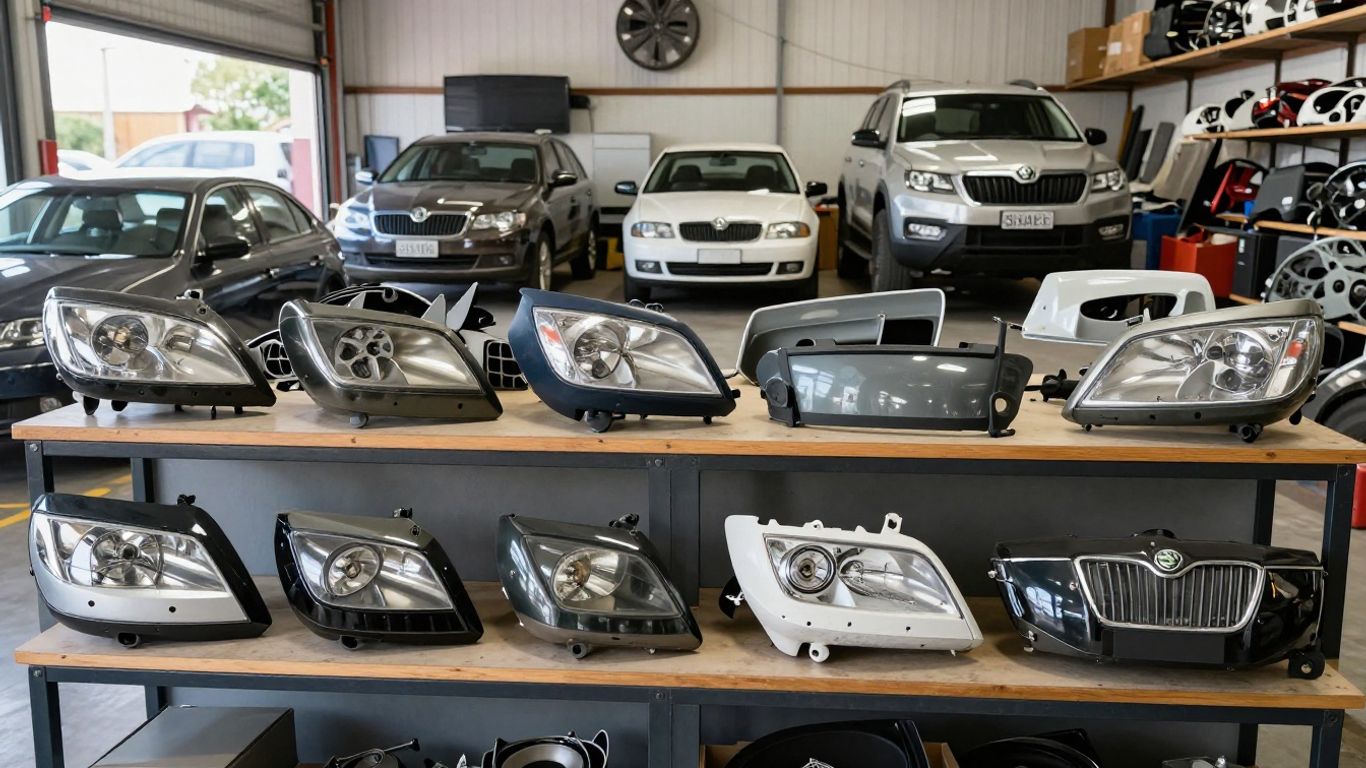 Second hand Skoda car parts in a Sydney garage
