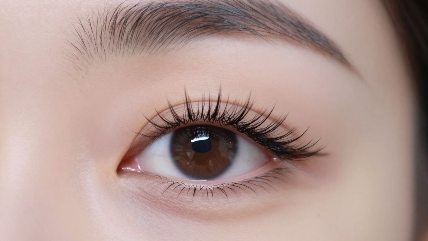 Woman's eye with natural-looking DIY eyelash extensions.