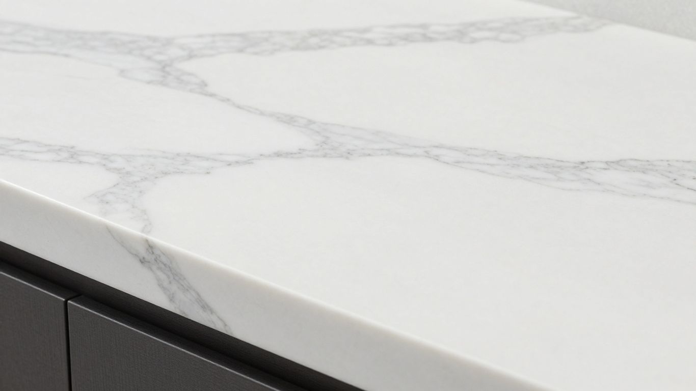 Carrara Bianco quartz countertop with subtle grey veining.
