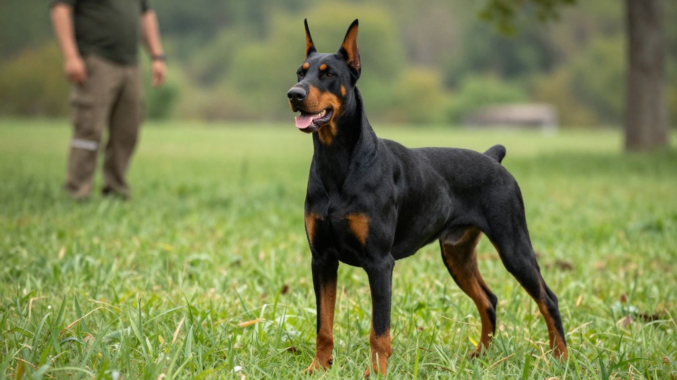 Doberman training with handler outdoors in Tennessee.