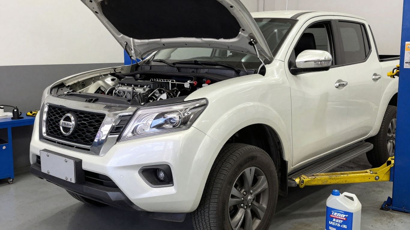 Mechanic installing replacement Navara engine