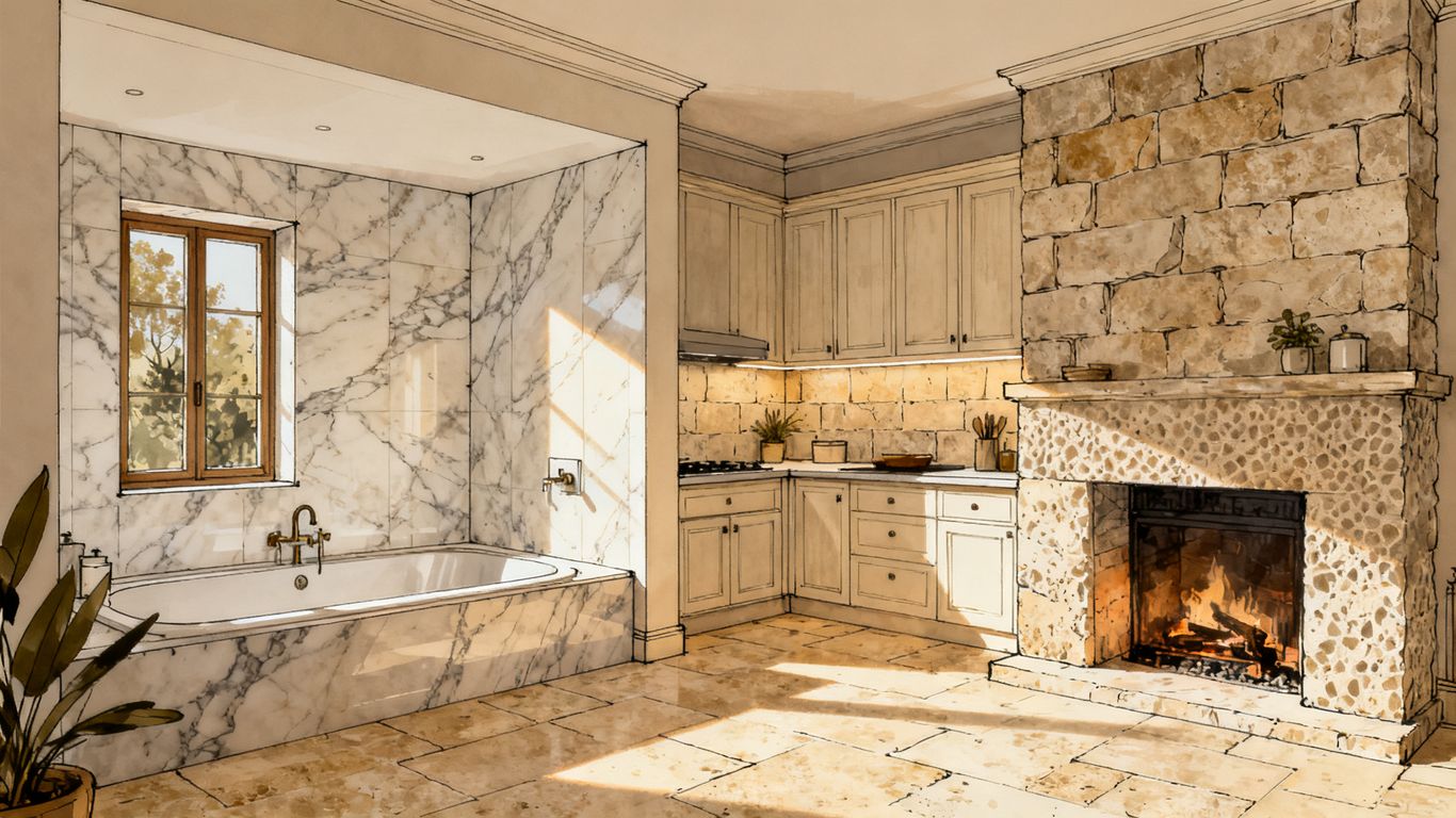 Natural stone kitchen and bathroom interiors