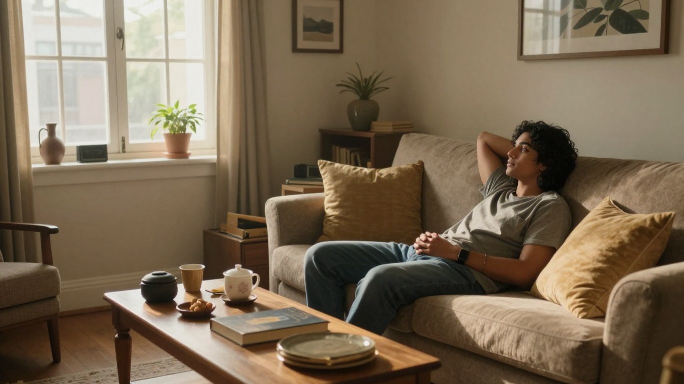 Persona relajada en un hogar seguro y personalizado.