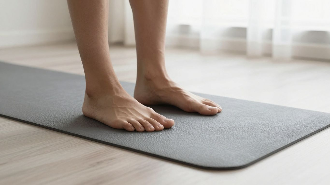 Close view of a yoga mat in a sunlit studio