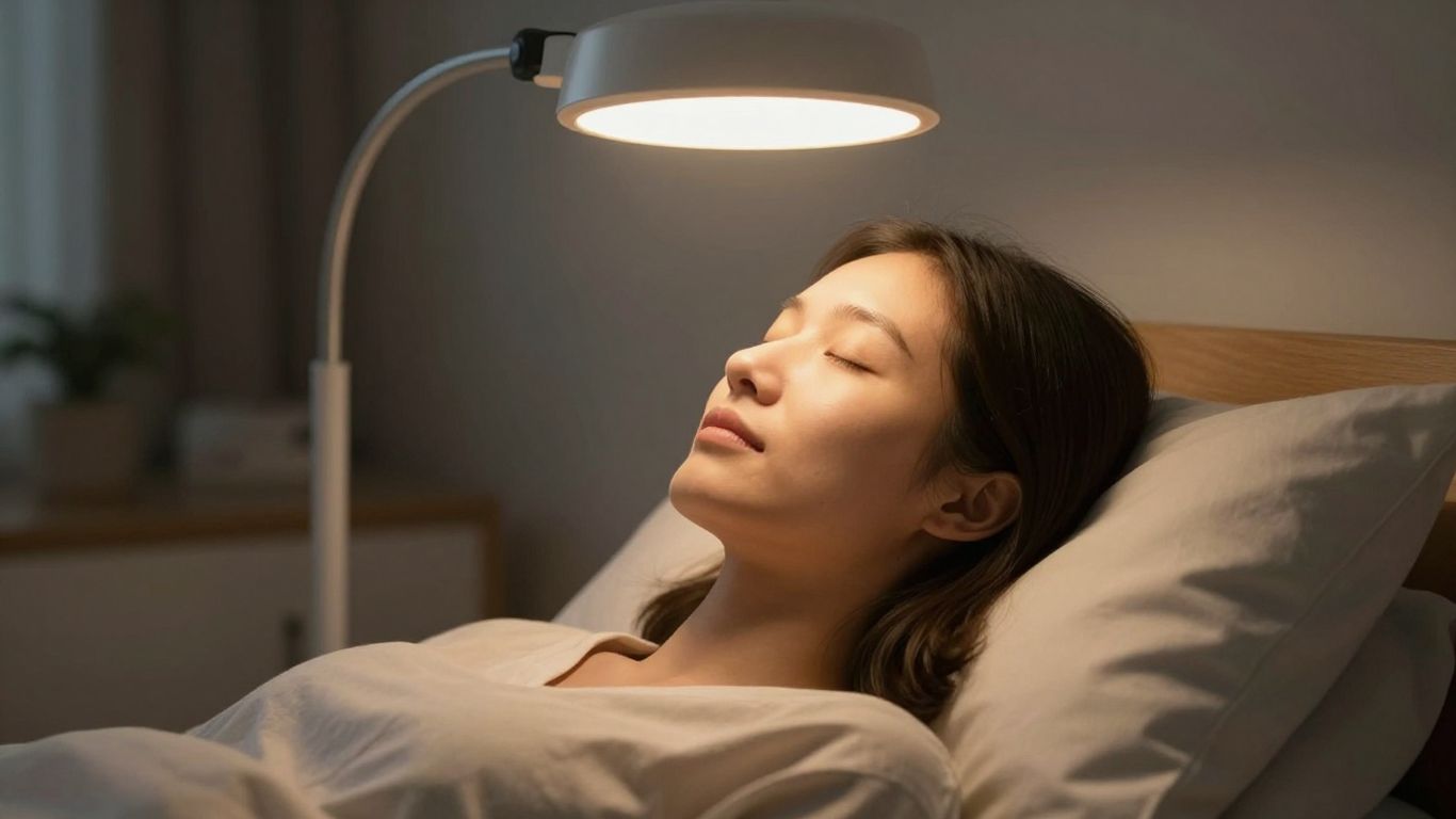 Person genießt Lichttherapie Lampe zu Hause