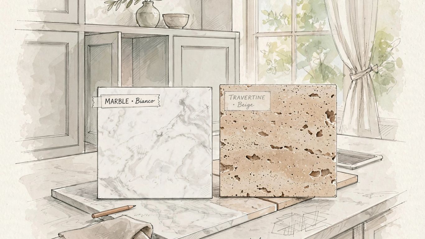 Marble and travertine kitchen tile sketches