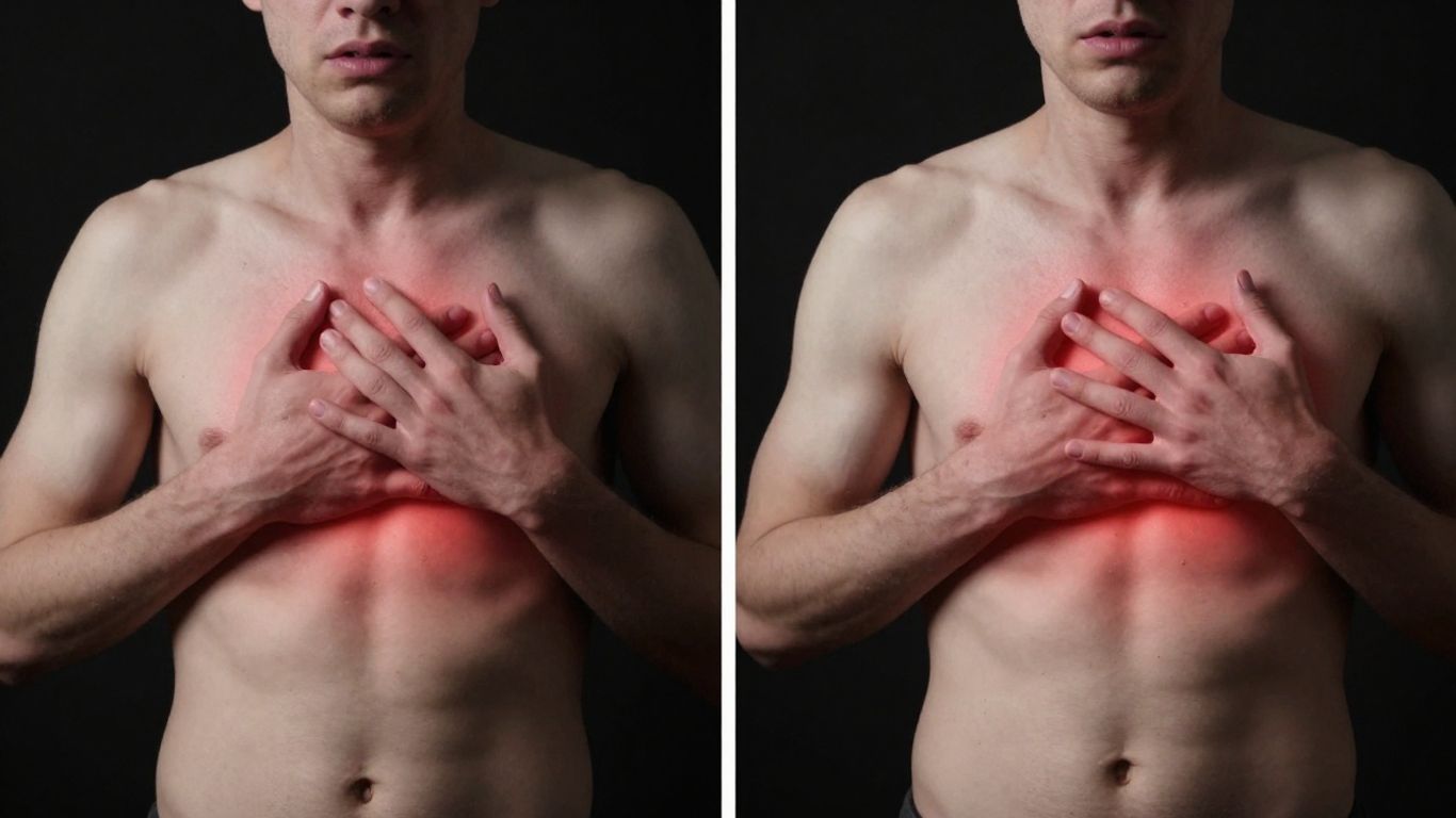 Person experiencing acid reflux and constipation discomfort.