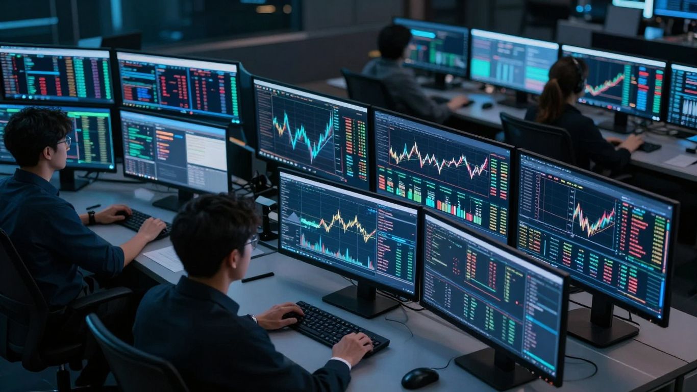 TradingView platform interface on multiple monitors.